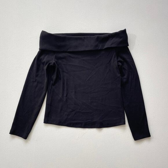 Veronica Beard Jeans Black Fawsett Top Off The Shoulder Sz M Pima Cotton Ribbed - Picture 1 of 8